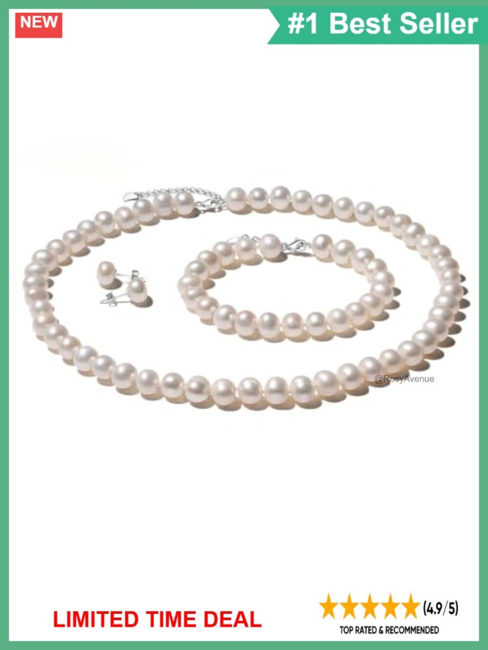 Freshwater Pearl Necklace Bracelet Earrings Set 925 Sterling Silver